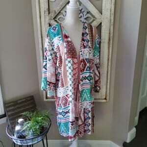 PRose Patchwork Boho Multicolor Kimono Ruana Coverup Small Western Indie